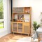 69 Inch Wine Bar Kitchen Cabinet with Sliding Tempered Glass and Rattan Door-Natural